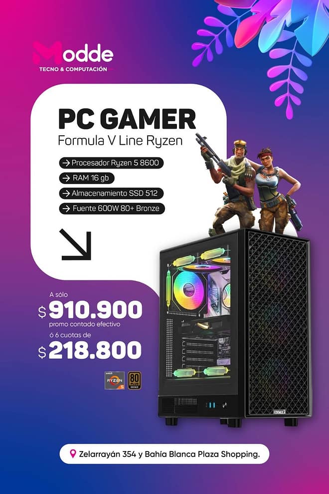 PC AMD Ryzen 5 8600G / 16gb RAM DDR5 / 512gb NVME / 600w 80+ Bronce / Gabinete Formula V