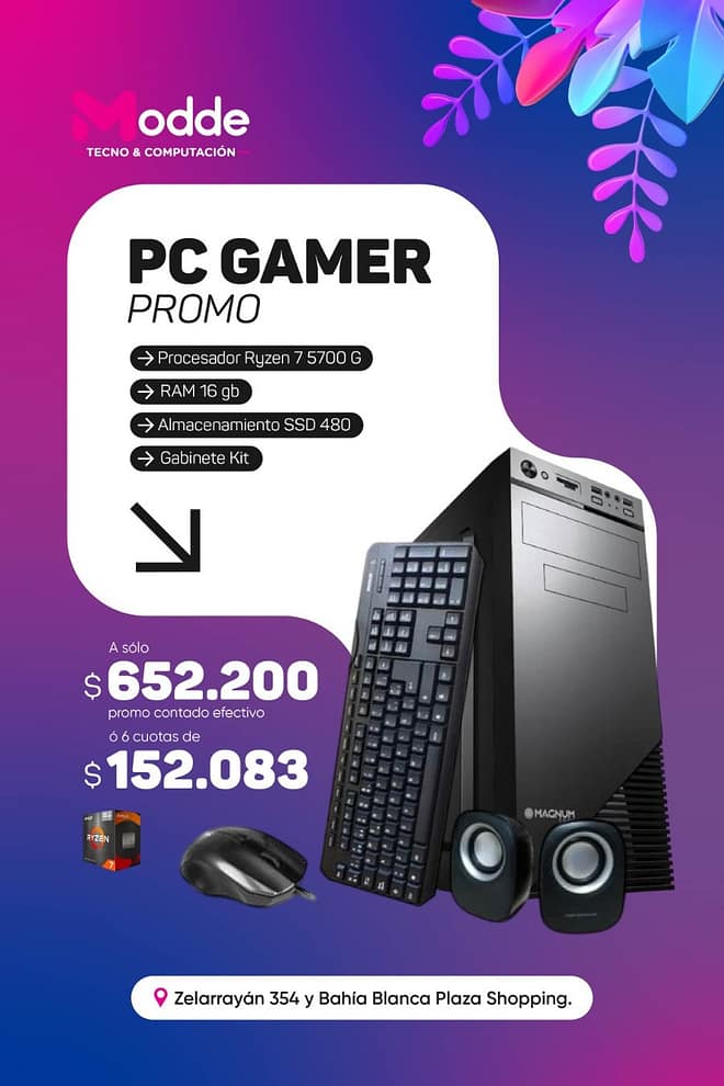 PC AMD Ryzen 7 5700G / 16gb RAM / 480gb SSD / Gabinete Kit