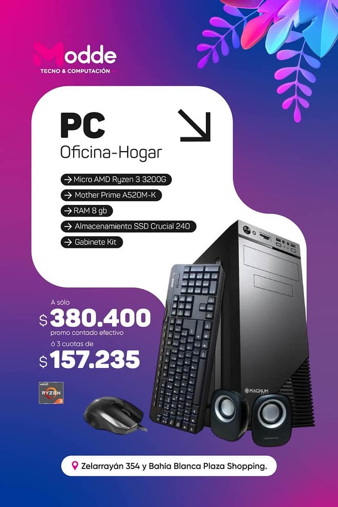PC AMD Ryzen 3 3200G / 8gb RAM / 240gb SSD / Gabinete Kit