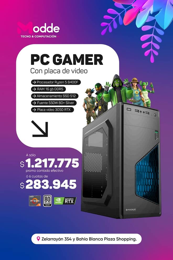 PC AMD Ryzen 5 8400F / 16gb RAM DDR5 / 512gb NVME / RTX 3050 / 550w 80+ Silver / Gabinete MagnumTech