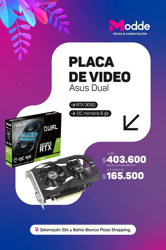 Placa de video Nvidia Asus Dual RTX 3050 6gb