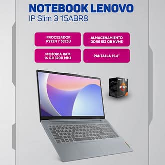 Notebook Lenovo IdeaPad Slim 3 15ABR8 Ryzen 7 5825u / 16gb RAM / 512gb NVME / Pantalla 15.6″ 60hz