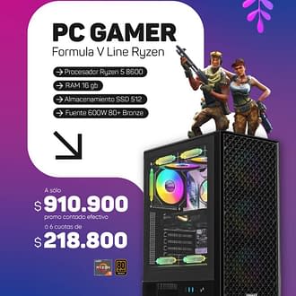 PC AMD Ryzen 5 8600G / 16gb RAM DDR5 / 512gb NVME / 600w 80+ Bronce / Gabinete Formula V
