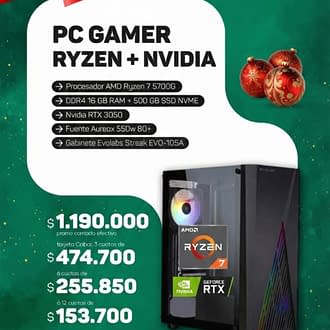 PC AMD Ryzen 7 5700g / 16gb RAM / 500gb NVME / RTX 3050 / 550w 80+ / Gabinete Evolabs Streak